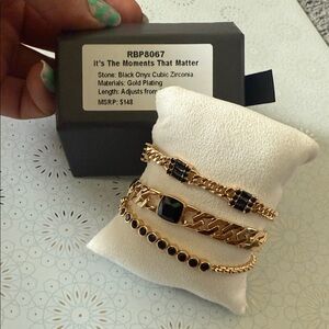 Gold and Black Onyx Bracelet Set